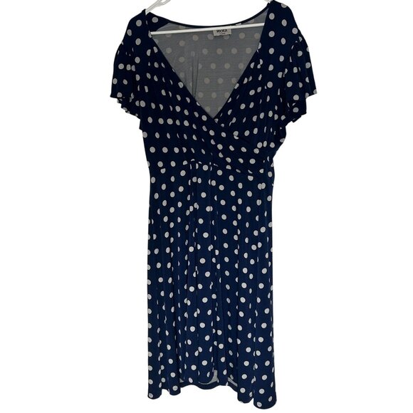 Leota Amiya Surplice Neck Faux Wrap Dress Navy White Polka Dot Women's Size XL - Picture 1 of 4